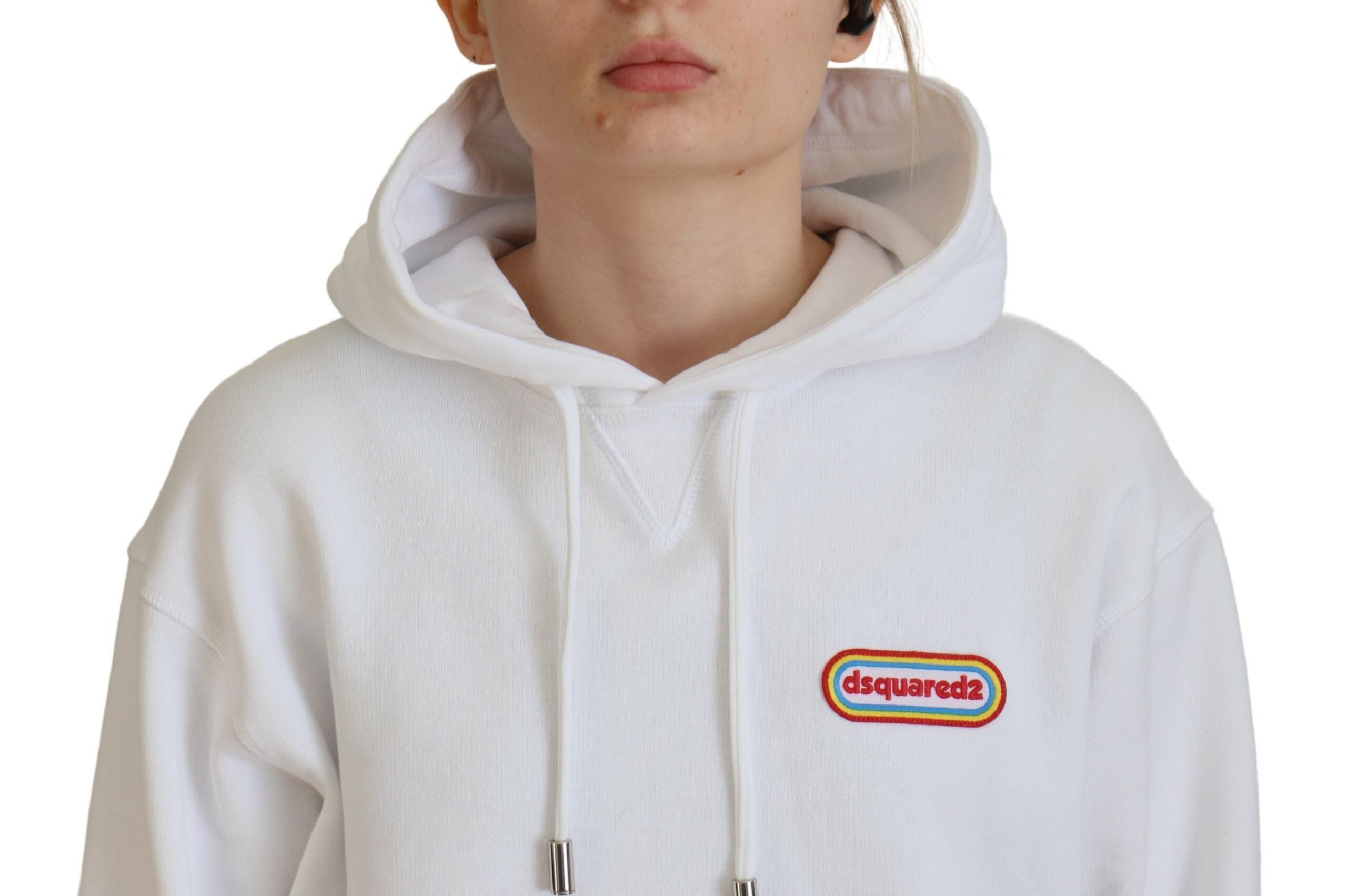 Dsquared² Beyaz Logo Yamalı Pamuklu Kapüşonlu Sweatshirt Kazak